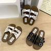 Flat-bottomed French small cool slippers women's shoes 2025 new summer belt buckle fashion outer wear soft-soled beach sandals