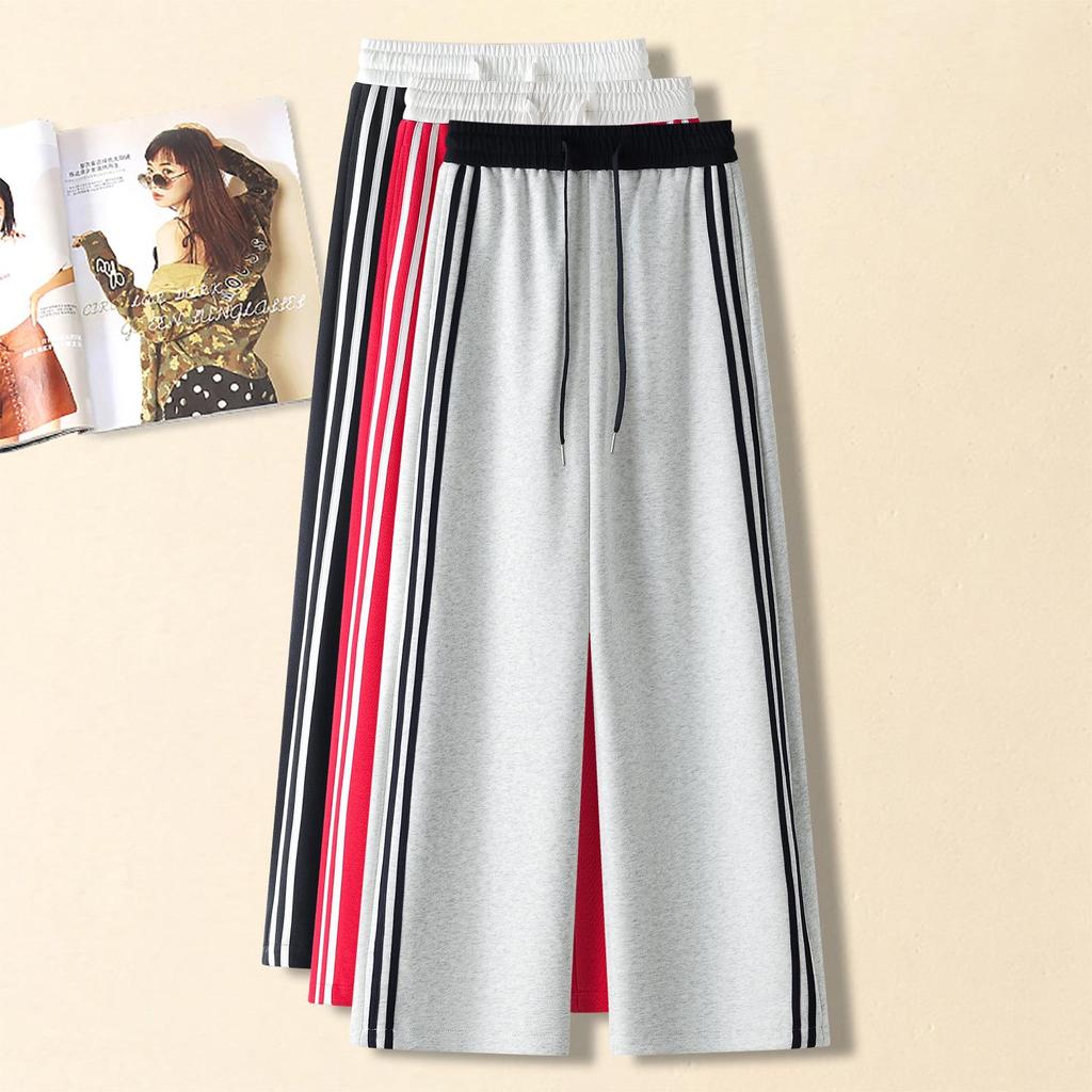 Women's Street-Style High-Waisted Wide-Leg Pants - 2026 Spring College Style, Age-Reducing, Drape, Straight-Leg Sweatpants