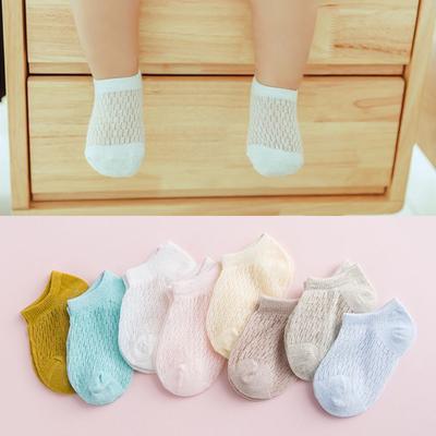 1Pair Summer Baby Short Ankle Socks Mesh Thin Cotton Unisex Solid Color Hollow Toddler Random Color