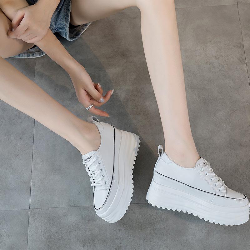 Leather little white shoes women's autumn waterproof women's shoes new thick-soled muffin shoes inner height increase casual single shoes women