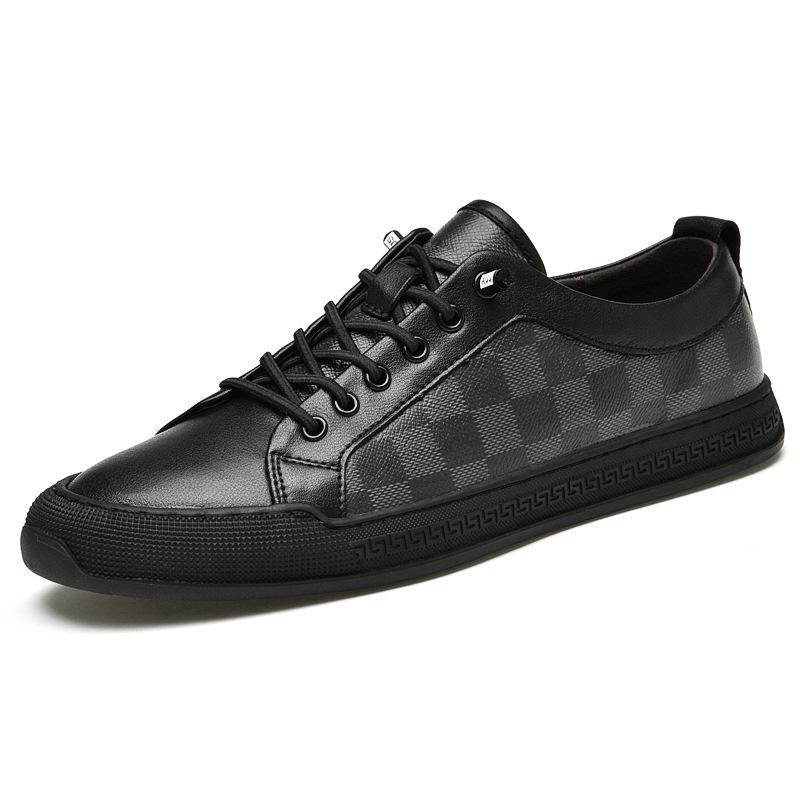 Men s Trendy Plaid Leather Low-Top Board Shoes - Spring Casual Versatile Style 40