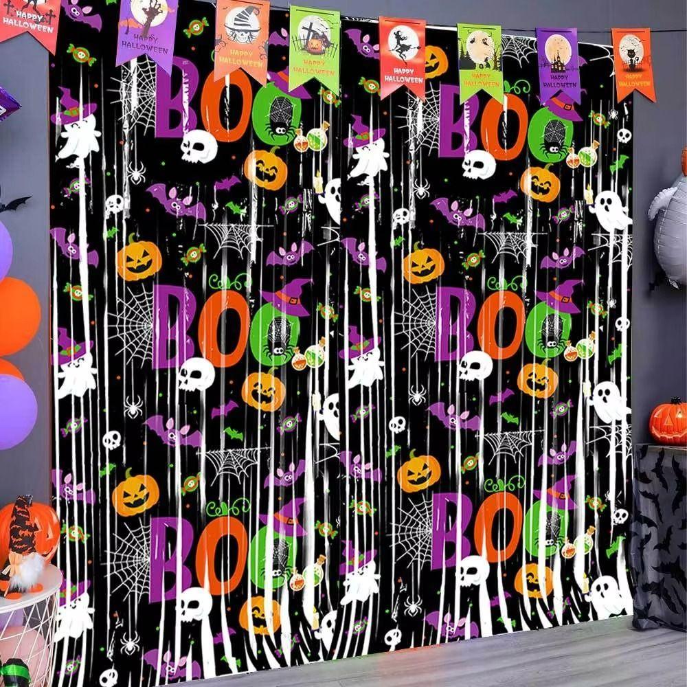 Creativity Pumpkin Ghost Bat Curtain Sparkling Scary Background Wall Tassel  Party Supplies