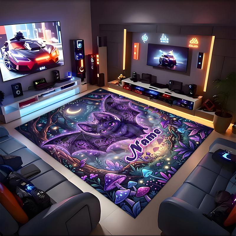 1PC Custom Name Purple Fantasy Creature Theme Floor Mat Ideal for Living Room, Game Rooms, Office, Bedroom,Floor Mat Playful Design