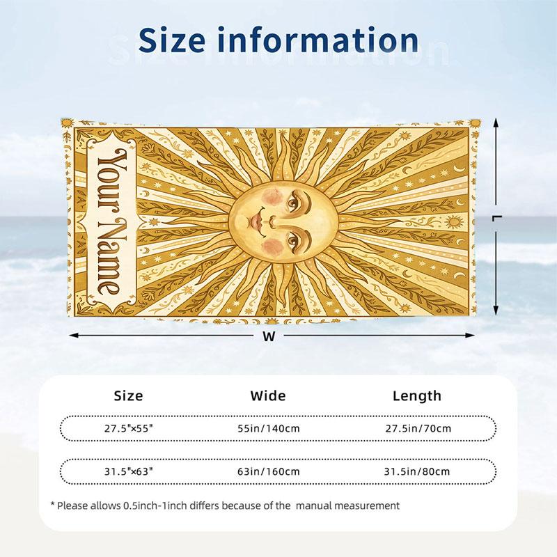 Sunshine Smiles 1 Theme Quick Dry Beach Towel Custom Name Text Print Large Sand Resistant Towel Beach Vacation