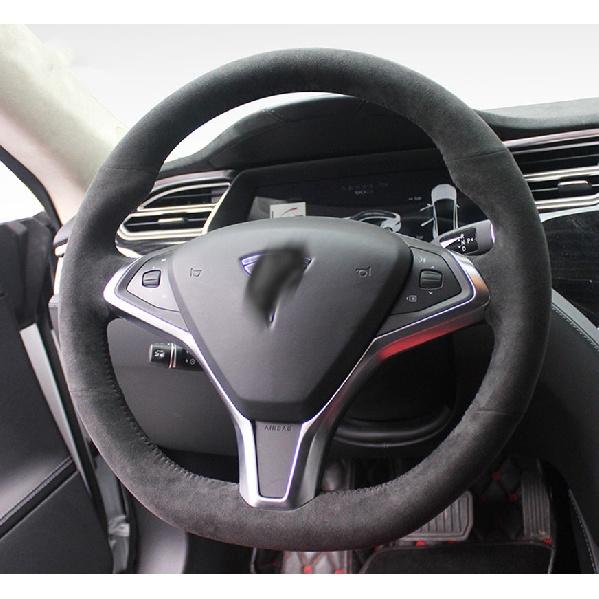 For Tesla modelS Model X Model 3 DIY Custom Leather Suede Steering Wheel Cover Car Wheel Cover Interior