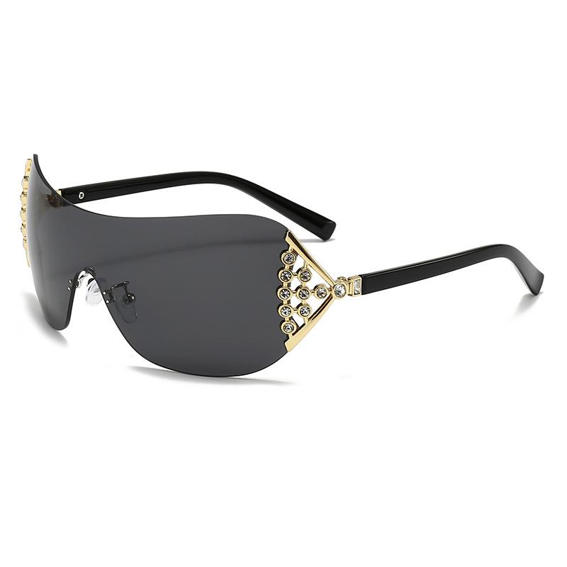 European and American Style Diamond-encrusted Sunglasses with Integrated Lenses and Fan-shaped Design for Women.