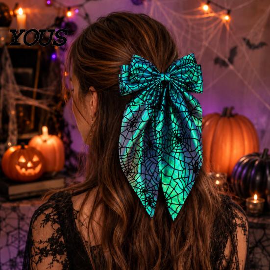 Dark Style Hair Bows for Festivals Halloween Bow Clip Women Girls, Spider Web Barrettes Cute Girls Clips, Large Bowknot Accessories Cosplay