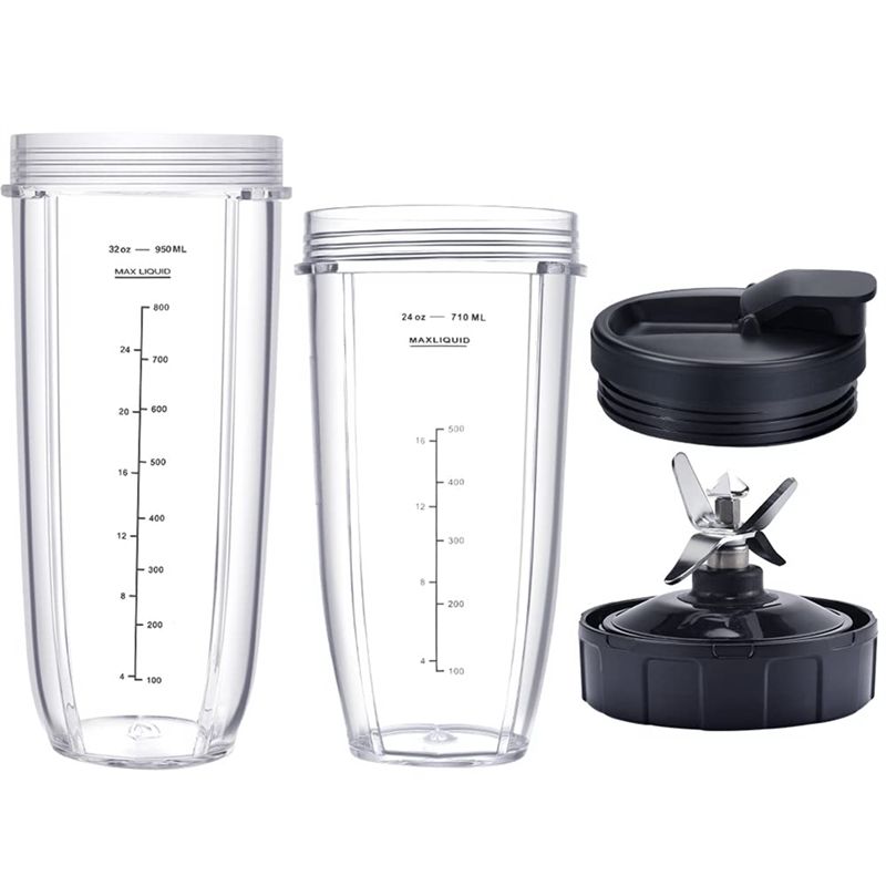 A20F-Replacement 32Oz&24Oz Cup And With Lids, 7 Fins Extractor Blade, For Nutri Ninja BL480-30 BL483-30