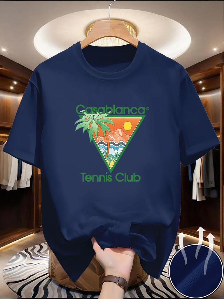 T-shirt con Stampa Grafica Casablanca Tennis Club in Offerta Speciale Uomo Donna Caratteristiche Un Design Triangolare Verde Casablanca Che Include Elementi Come Palme