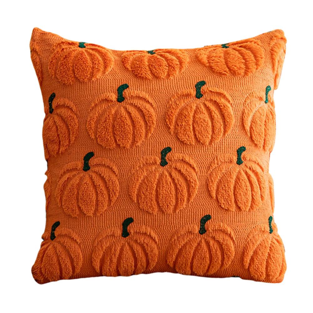 Halloween Pumpkin Fall Throw Pillow Covers Embroidery Soft Faux Fur Pillow Covers Fluffy Plush Accent Pillow Cases for Farmhouse