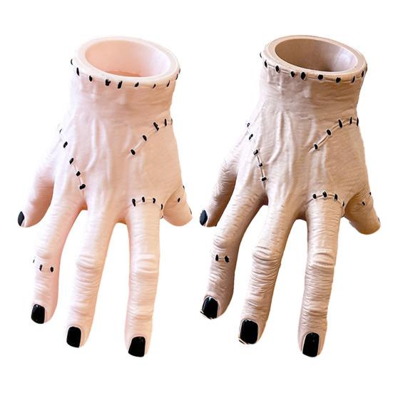 Horror Handförmiger Stifthalter Handfläche Gebrochene Hand Ornament mit Narben und Stichen Gruseliger Schreibtischorganizer Einzigartiger Stiftebecher Halloween-Dekoration