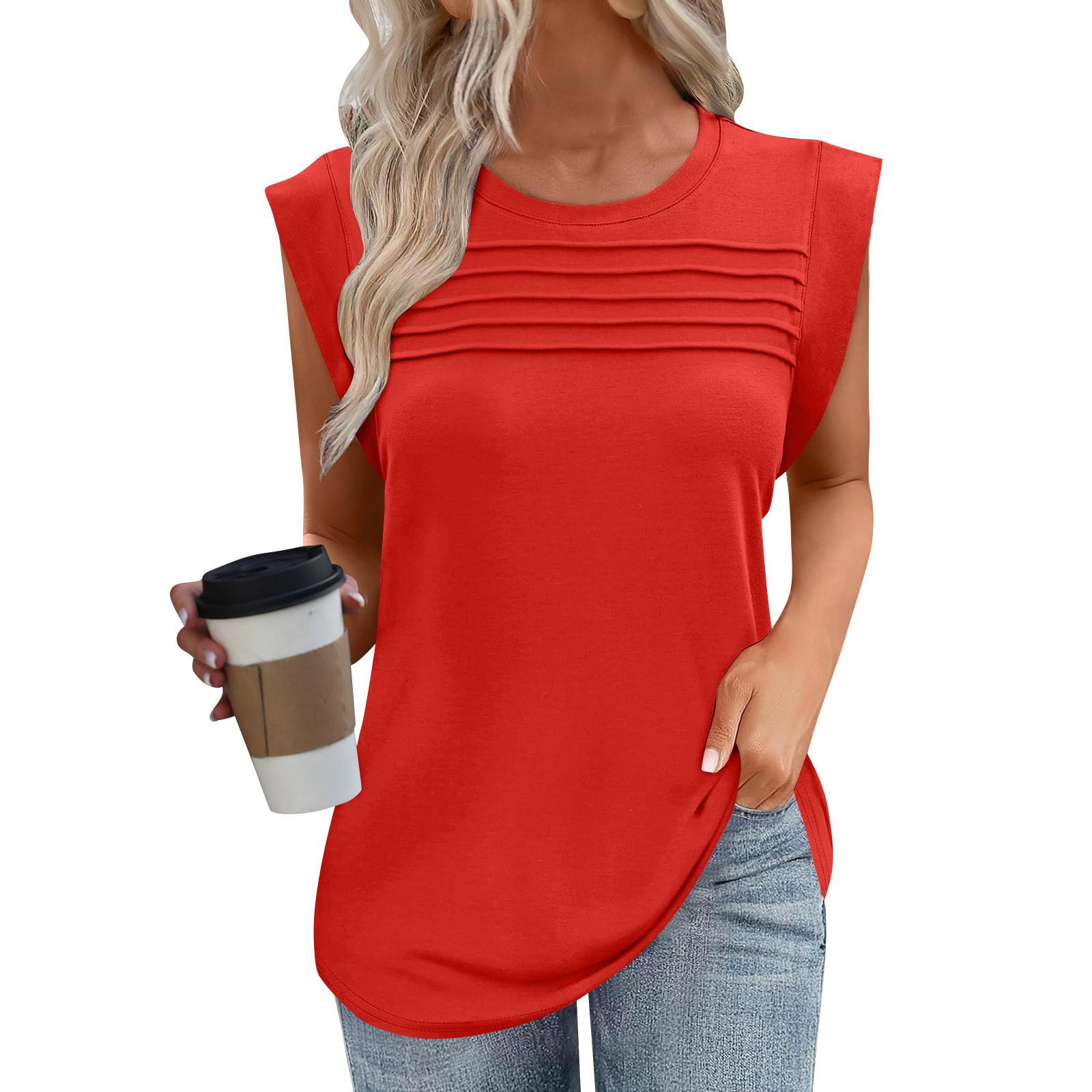 

Женская майка-топ, летняя, нарядная, повседневная, свободного кроя, плиссированные рубашки, футболки с короткими рукавами XL красный