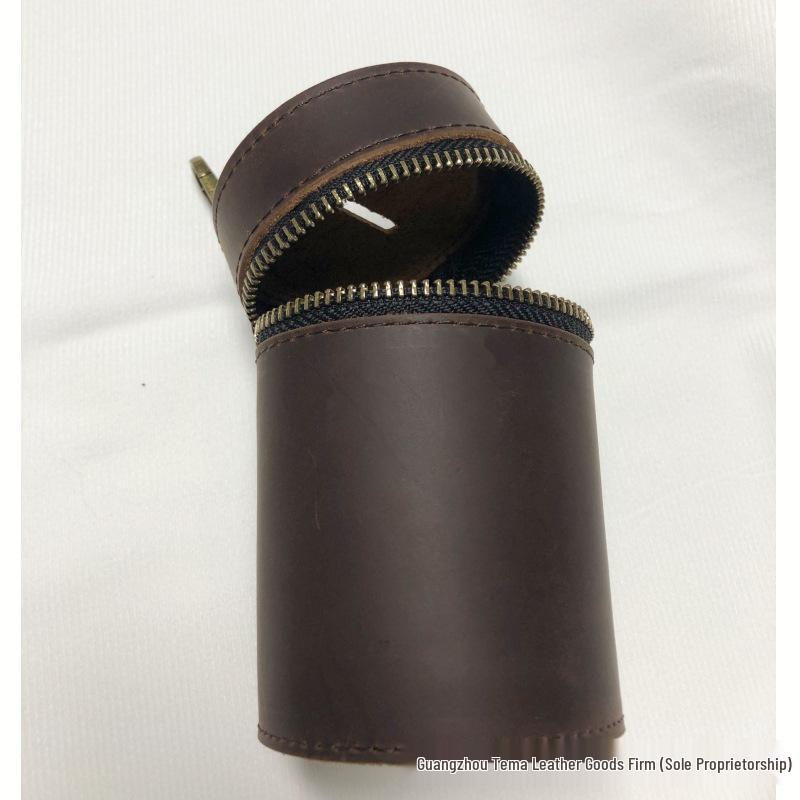 Genuine Leather Retro Coin Purse - Crazy Horse Round Barrel Design