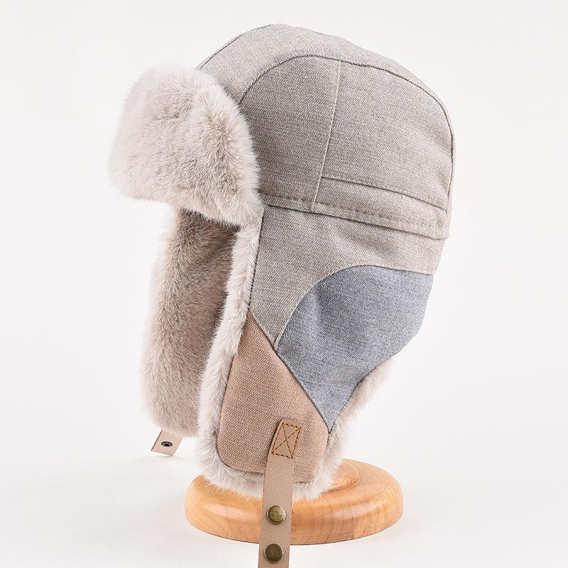 Triple color splicing Lei Feng hat men's winter warm windproof cotton hat women's plush ear protector Northeast cycling hat