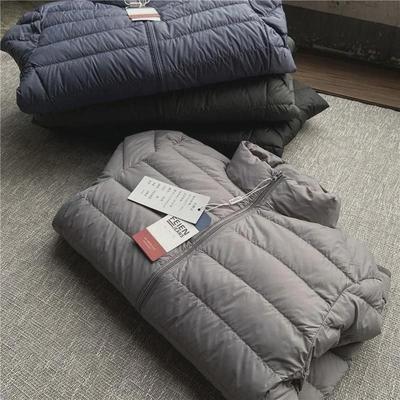 Men's Lightweight Stand-Up Collar Down Jacket with Hood for Spring and Autumn, Ideal for Middle-Aged and Elderly
