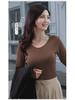 2025 Slim V-Neck Ribbed Long-Sleeve Top - Versatile Solid Color for Women's Layering