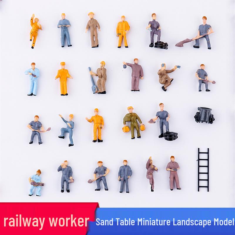 Railway Model Figures - 25-Piece Set of Miniature Workers and Miners for Train Scenes