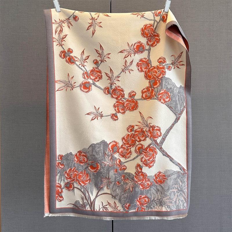 Autumn New Cashmere Tassel Scarf Women's Fashion Age-reducing Jacquard Scarf Warm and Thickened Large Shawl