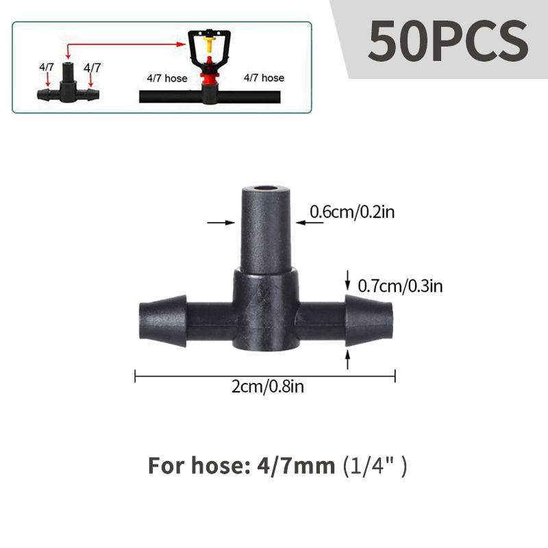 50PCS 4/7mm Hose Connector Tee Elbow Straight Connector Garden Water Pipe Joints Greenhouse Drip Irrigation System Fittings
