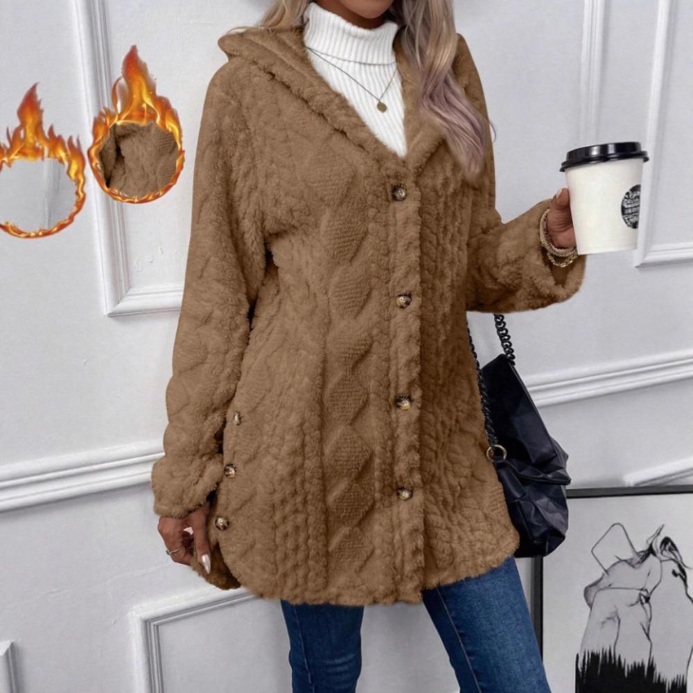 Women's Hooded Long Sleeve Cardigan Regular Fit Urban Style Fleece Coat Casual Jacket