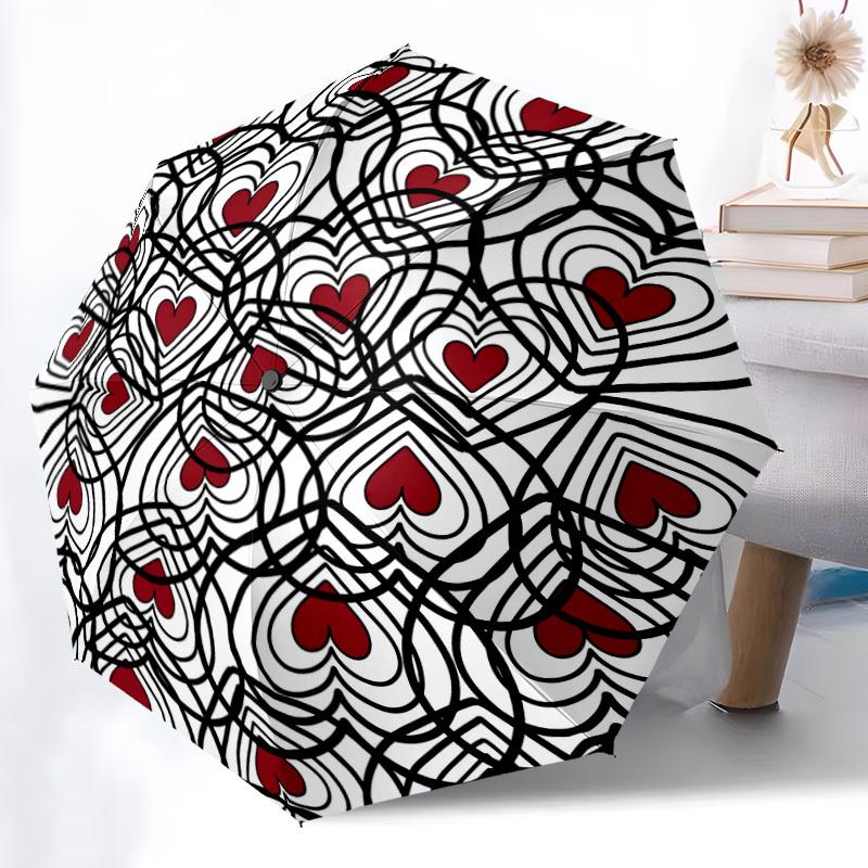 1pc Love Pattern Umbrella - Portable Home Essential, Durable Iron Frame with Rod Structure, Fashion Lovers Yy250910026