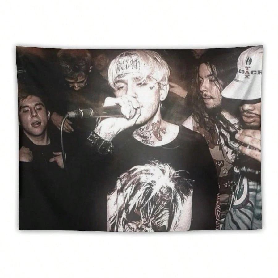 

1 шт. Гобелен с изображением концерта Lil Peep Полиэстер 2D Плоская печать Emo Rap Настенное панно для спальни Музыкальной студии Винтажное Монохромное 74x94cm(29x37in)