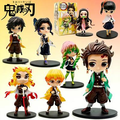 8Pcs 7cm Set Anime Demon Slayer Figure Kamado Tanjirou Nezuko Mini Cute Edition Pvc Doll Toy Desktop Ornament Gift Kid Friendly Entertaining Fun Play
