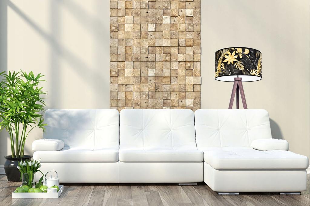 Stehlampe Dreibein Lampenschirm Goldene Blumen LED