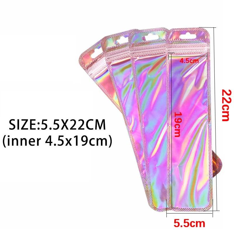 50pcs Iridescent Self Sealing Bags Pink Laser Plastic Pouches Resealable Zip Lock Packaging for Jewelry Display Retail Bags