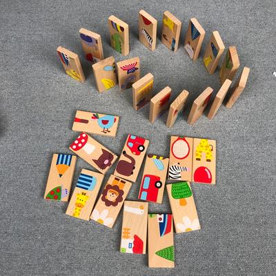 28 szt. Zestaw drewnianych domina Duże domino z motywem zwierzęcym Gra domino z kolorowymi drewnianymi klockami, Edukacyjny zestaw do majsterkowania, Idealny na prezenty świąteczne, halloweenowe