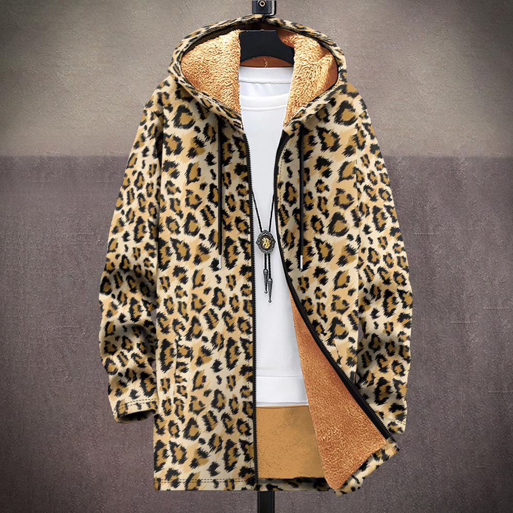 New Jacket: Multi-colored Pattern Elements, Zipper Hooded Cardigan, Thickened Winter Fleece Padded Clothes, Yellow Lining, Trendy Cotton Clothes