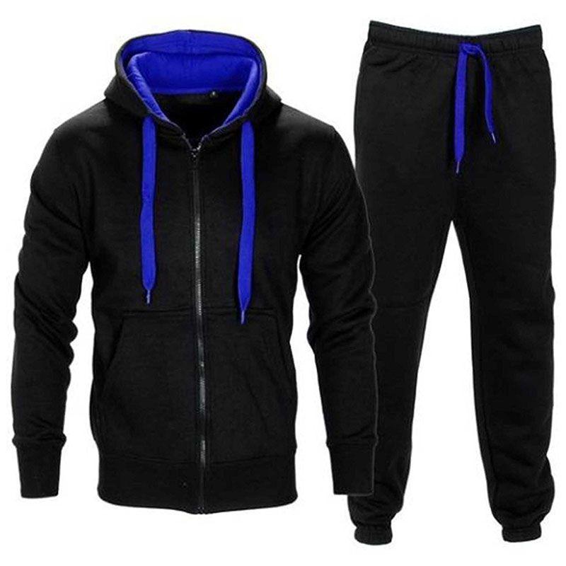 Set Mens Tracksuit Fleece Zip Hoodie Topsbottoms Joggers Gym Jogging Contrast