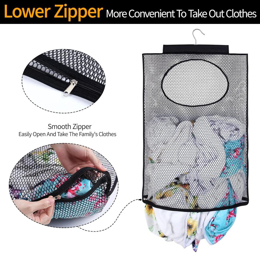 Badezimmer Netz-Aufbewahrung Hängebeutel Faltbar Platzsparend Schmutzwäschebeutel mit Reißverschluss für Studentenwohnheime, Fitnessstudio und Wohnmobilreisen