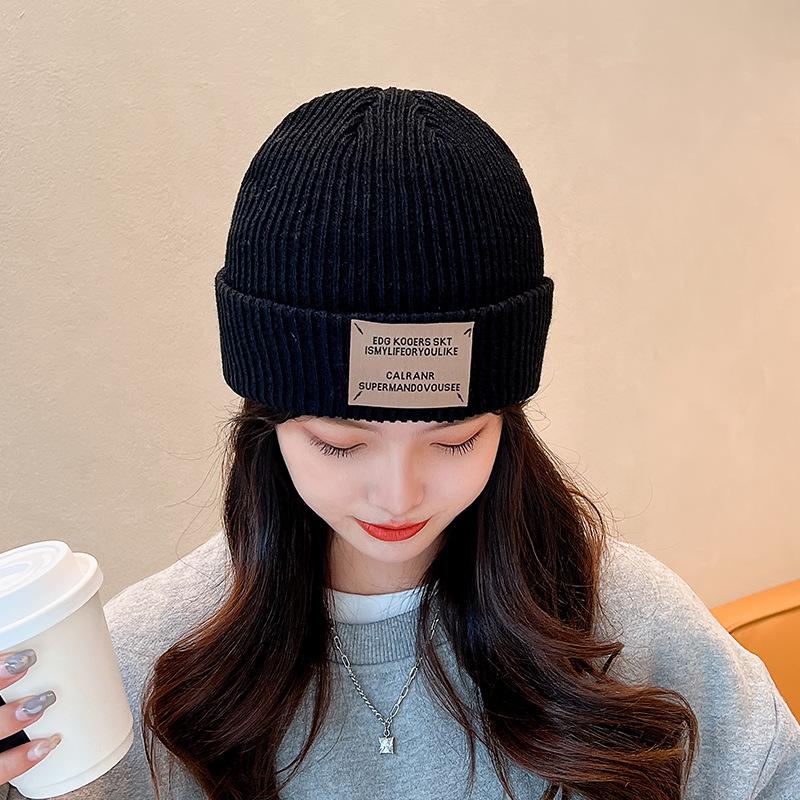 Hat Female Winter Warm White Wool Hat Alphabet Vintage Knitted Hat