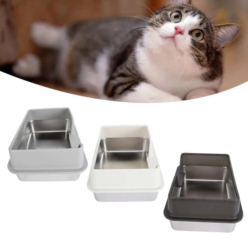 Enclosed High Sides Litter Box Scratch Proof Easy To Clean Secure Structure Stainless Steel Litter Box for Small Medium Cats
