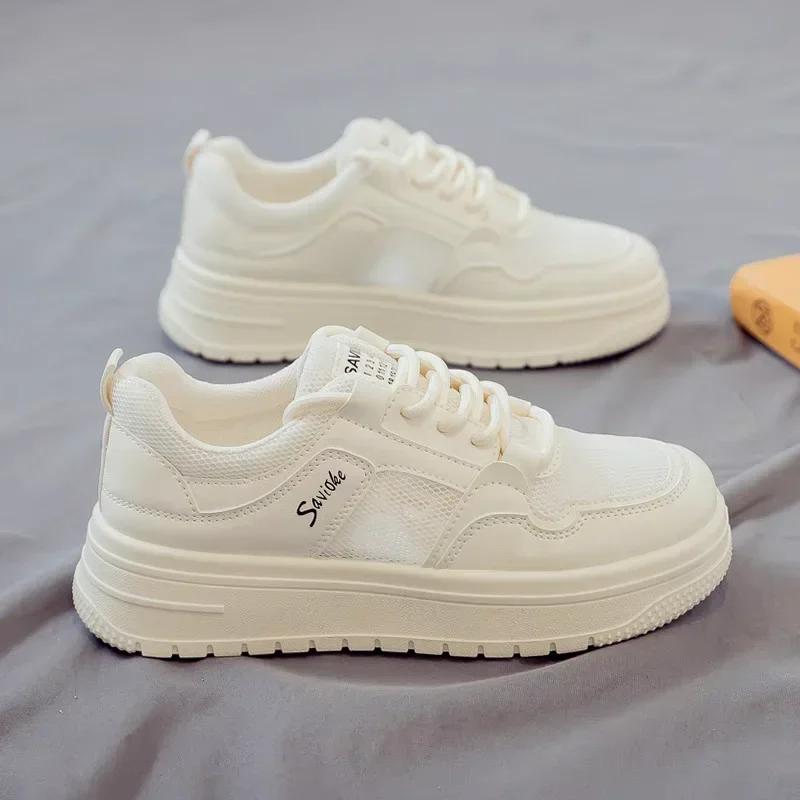 Fashion 2025 Summer Mesh Breathable New White Shoes Women's Thick-soled Height-increasing Sneakers Fashionable Casual Shoes