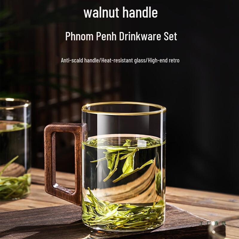 Handun High Borosilicate Glass Cup Set with Wooden Handle