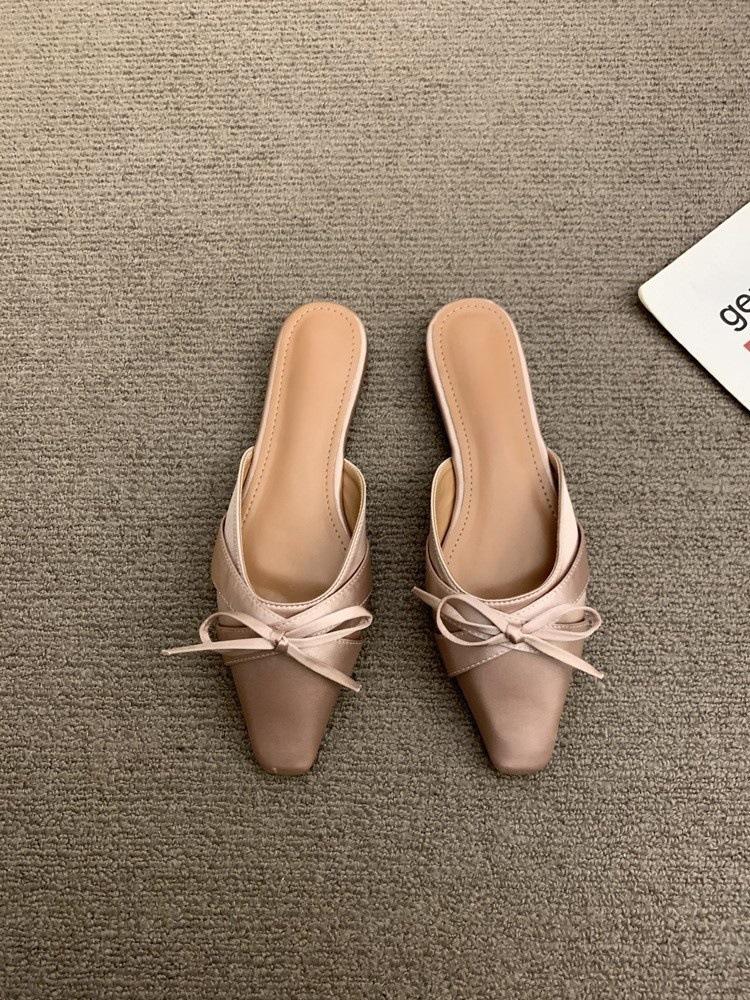 

Flat bottom pink bow bag head half slippers fairy shoes 2025 spring and autumn new temperament half support single shoes 40 рожевий
