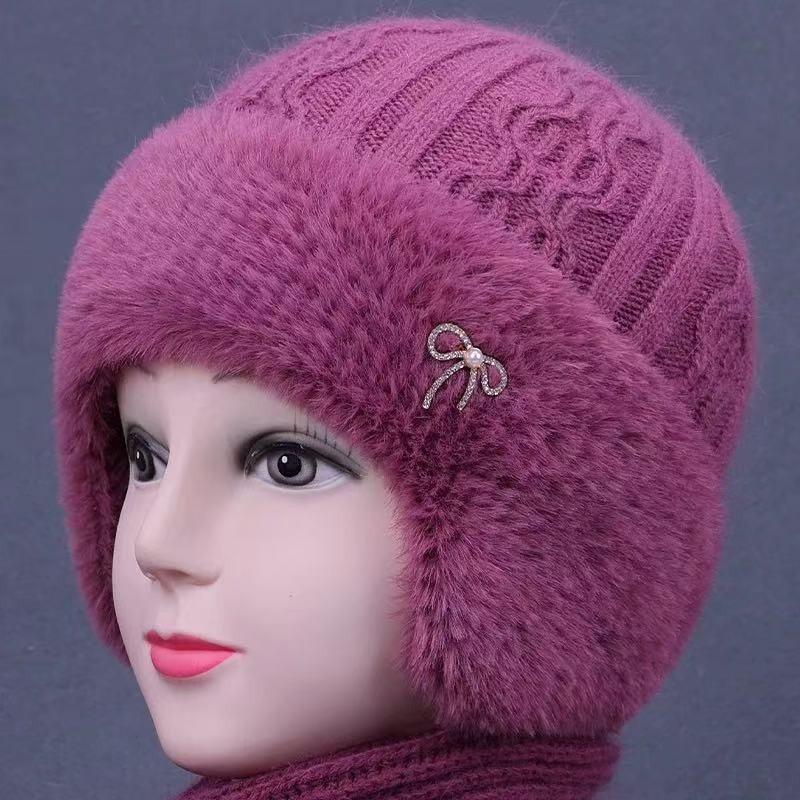 Autumn and winter old lady warm wool hat winter hat children's outdoor cold-proof fleece ear protector knitted hat