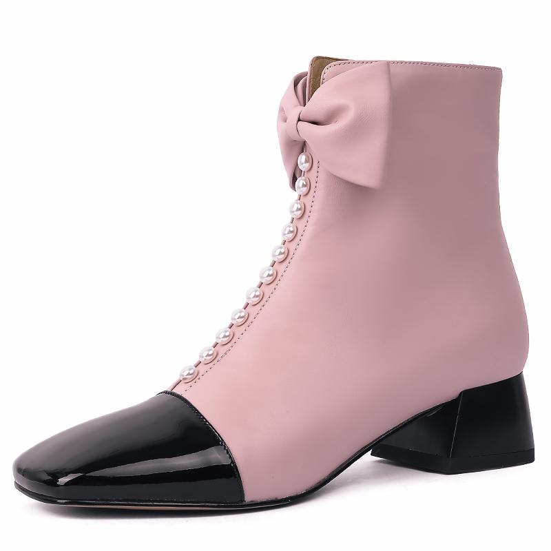 

Женские короткие ботильоны на низком каблуке, осенне-зимние, милые и элегантные, на толстом каблуке, с цветными вставками, короткие ботильоны большого размера 47 розовый