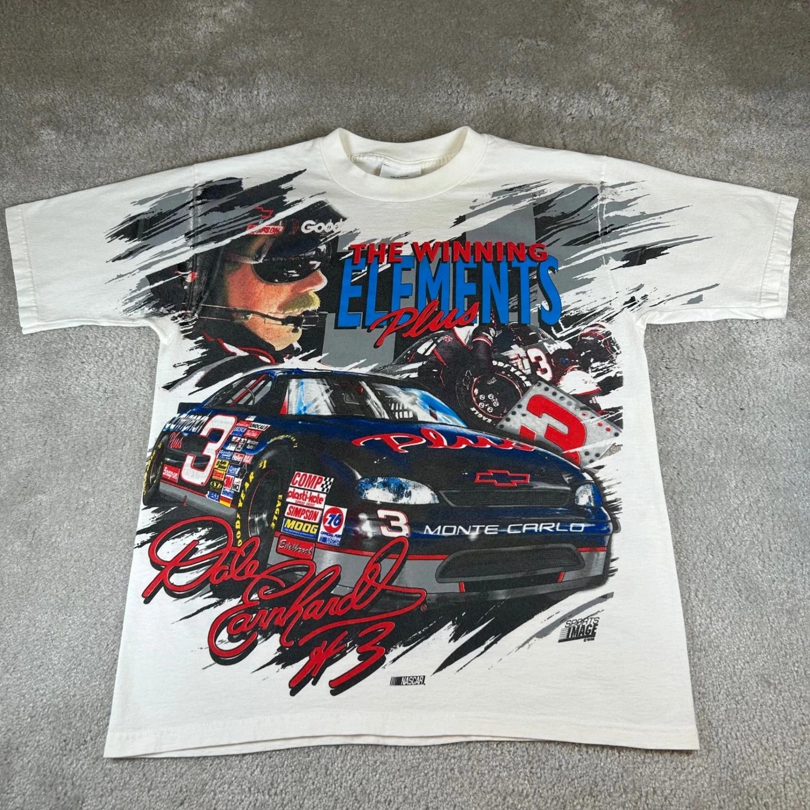 Винтажная мужская футболка L Chase Authentics Dale Earnhardt NASCAR Белая с принтом по всей поверхности США 1998 г. S