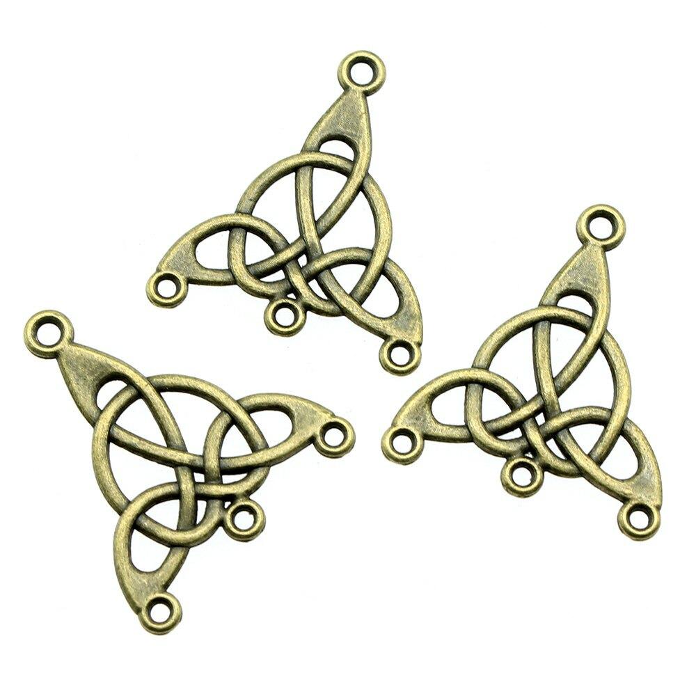10pcs 28x25mm Vintage Jewelry Making Antique Bronze Color Earring Connector Charms Porous Triquetra Earring Connector