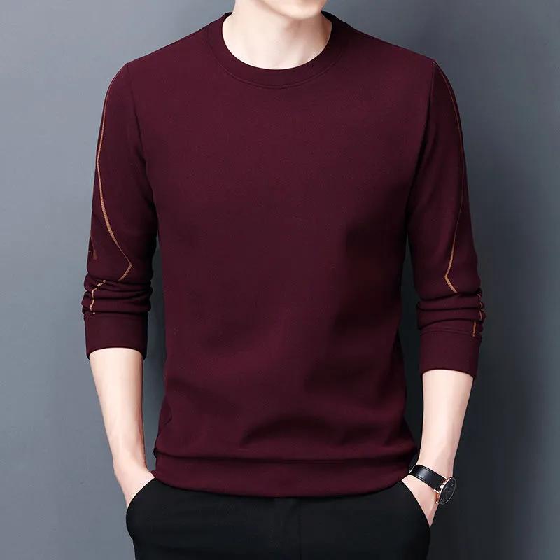 

Autumn Long-sleeved T-shirt Men s Solid Double-sided Velvet Sweatshirt Round Neck Youth Clothing Bottoming Shirt L червоний