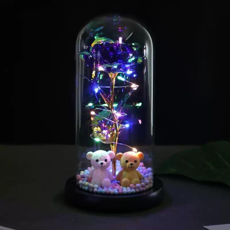 Eternal Flower Glass Cover Ornament Laser Rose Simulation Flower LED Light Creative Mother Valentine's Day Gift Couple Life