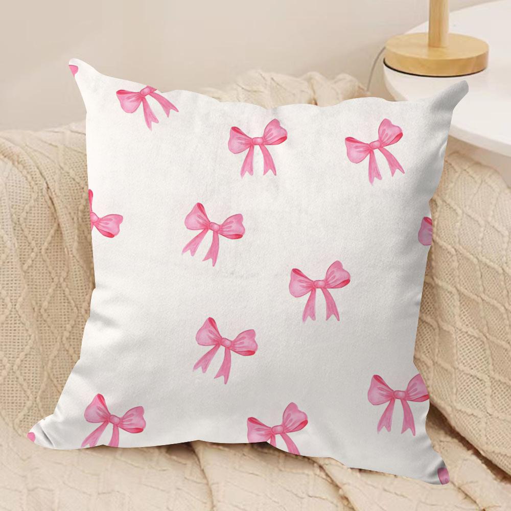 Pink Bow Cherry Cushion Cover Soft Plush Fabric Double-Sided Printed Sofa Cushion Cover for All Seasons Home Decor Gift