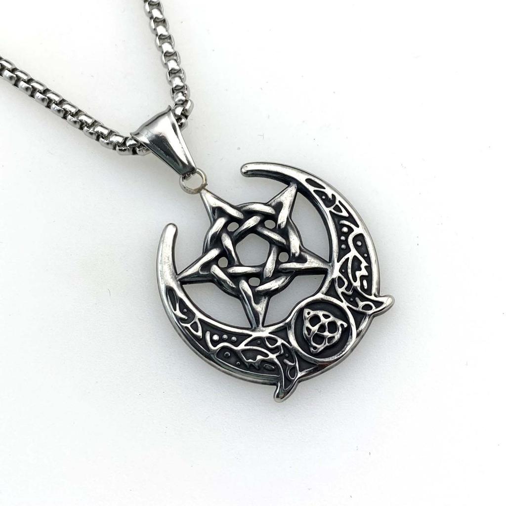Simple Fashion Minimalist Crescent Moon Five-Pointed Star Roman Pendant Necklace Personalized Regular Couple Sweater Chain