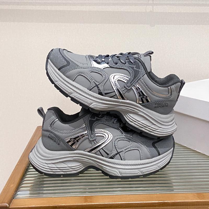 

инс новые папины кроссовки женские весенние популярные спортивные кроссовки для бега повседневная обувь толстая подошва увеличение zL 40 серый