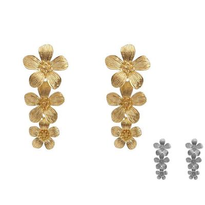 Three-dimensional Flower Earrings Women's Long Metal Wind Exaggerated Earrings