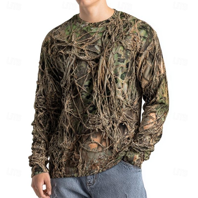 Men s Camo Animal Print Long Sleeve, 3D Graphic Crew Neck Shirt, Outdoor Street Style, Spring Summer Casual Tops For Men Hunting S