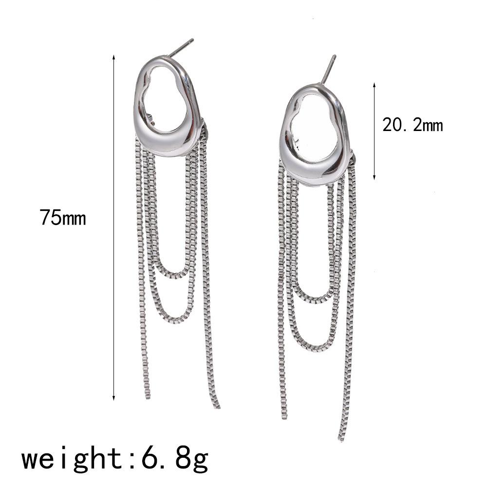 Stainless Steel Irregular Oval Tassel Earrings, Long Box Chain Drop Dangle Earrings, Hypoallergenic Fashion Jewelry for Women